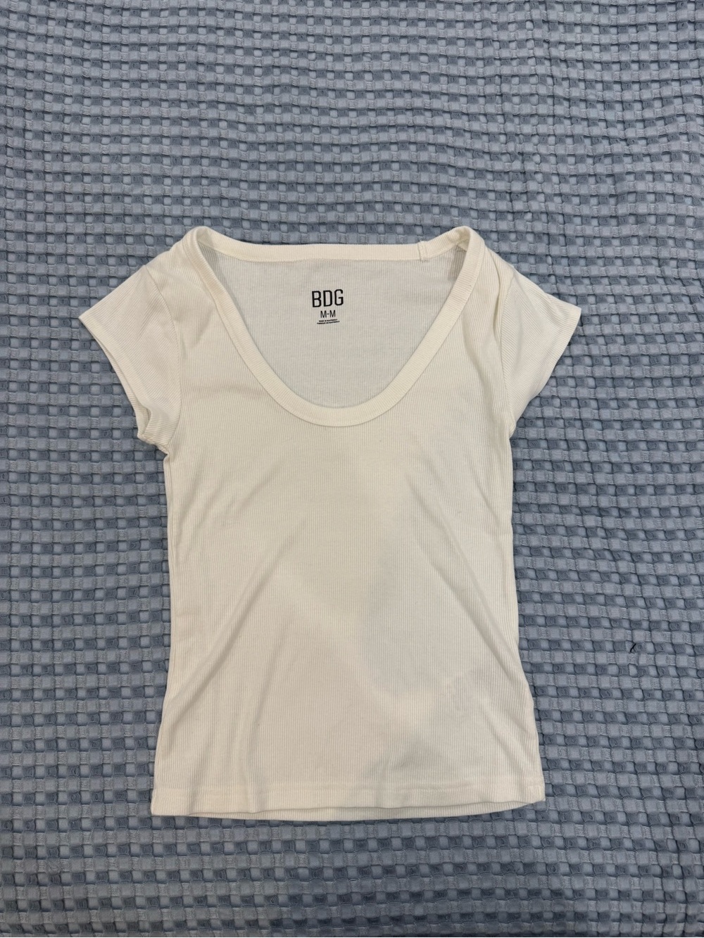 BDG Cream Scoop Neck Short Sleeve Ribbed Top